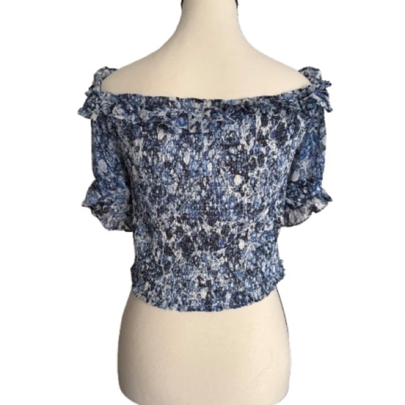 Express Blue Smocked Off-Shoulder Crop Top – Size XL - Picture 4 of 6